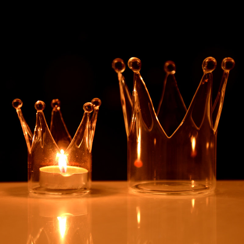 Portacandele in vetro di corona Candelabrum Candlestick Llight Dinner Decoration