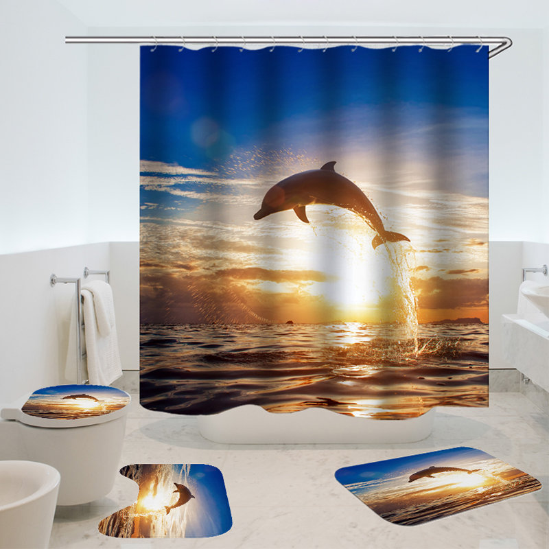 Dolphin Pattern Shower Curtain Waterproof Fabric Bath Accessory 3d Printing Ocean Curtain