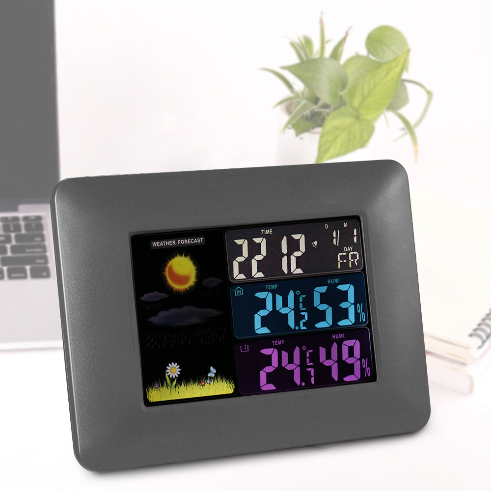 Termômetro Digital Inalâmico Multifuncional Higrômetro Colorido LCD Relógio de Previsão de Tempo