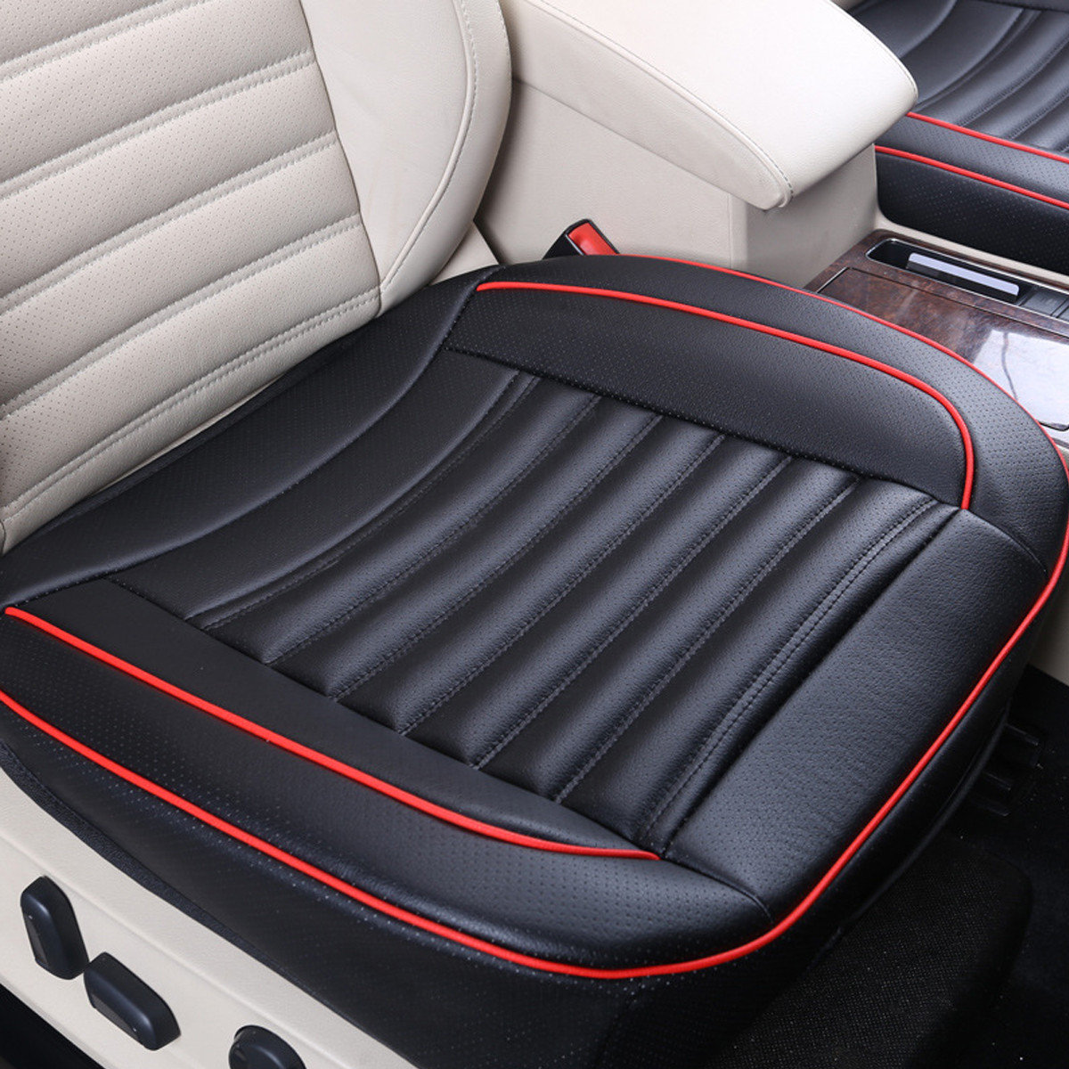 

50x50cm PU Leather Buckwhear Shell Filling Car Cushion Chair Car Seat Cover Auto Interior Pad Mat, Coffee;beige