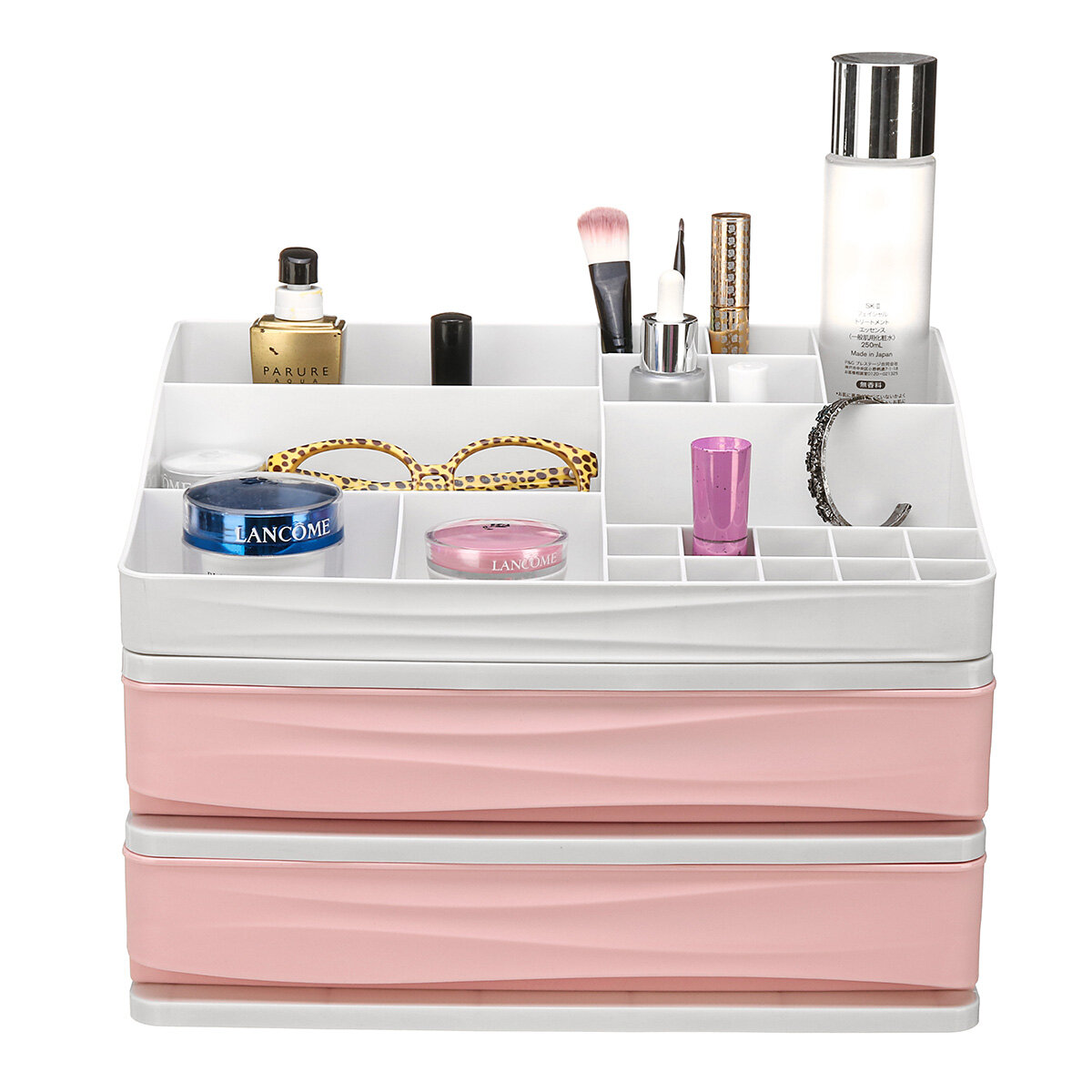 Simple Solid Color Double-layer Desktop Cosmetic Storage Box Drawer Storage Box Saves Desktop Space