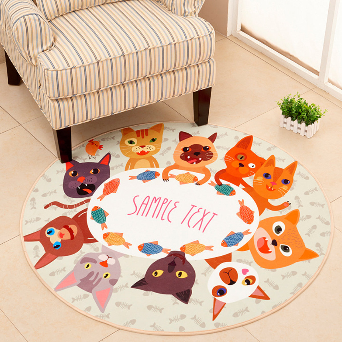 Polyester Round Soft Fashion Floor Mat Cats & Dogs Rug Room Kitchen Pet Mat