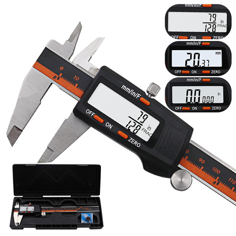 150mm Stainless Steel LCD Display Digital Caliper 6 Inch Fraction / MM / Inch High Precision Stainless Steel