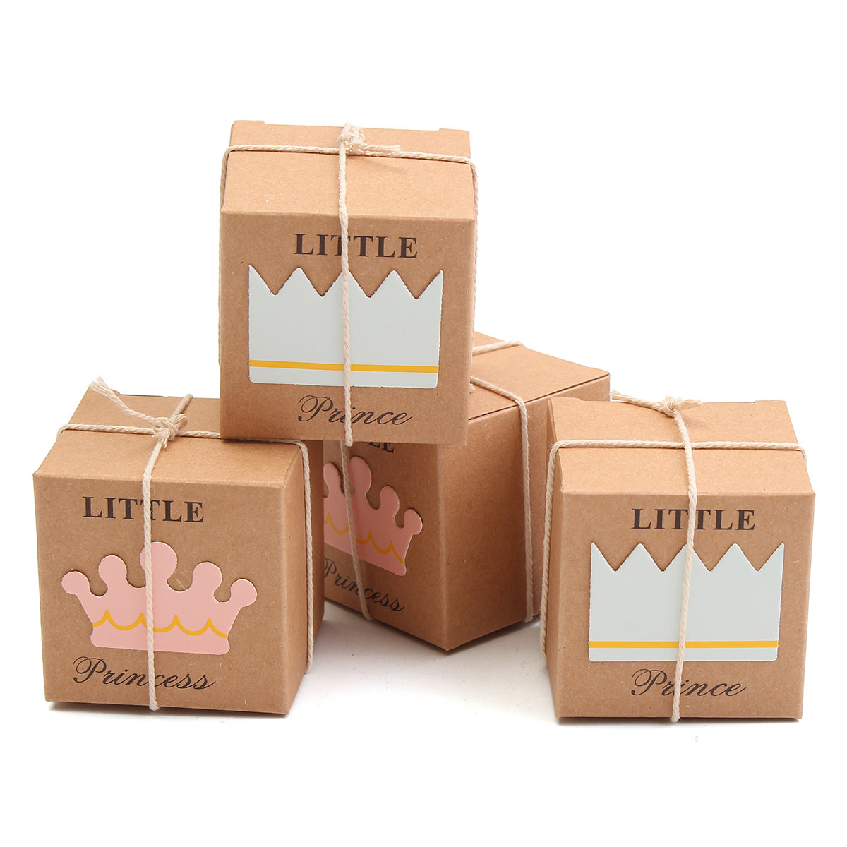 12PCS Crown Rustic Kraft Candy Box Burlap Jute Chic Square Wedding Favor Party Gift Supplies