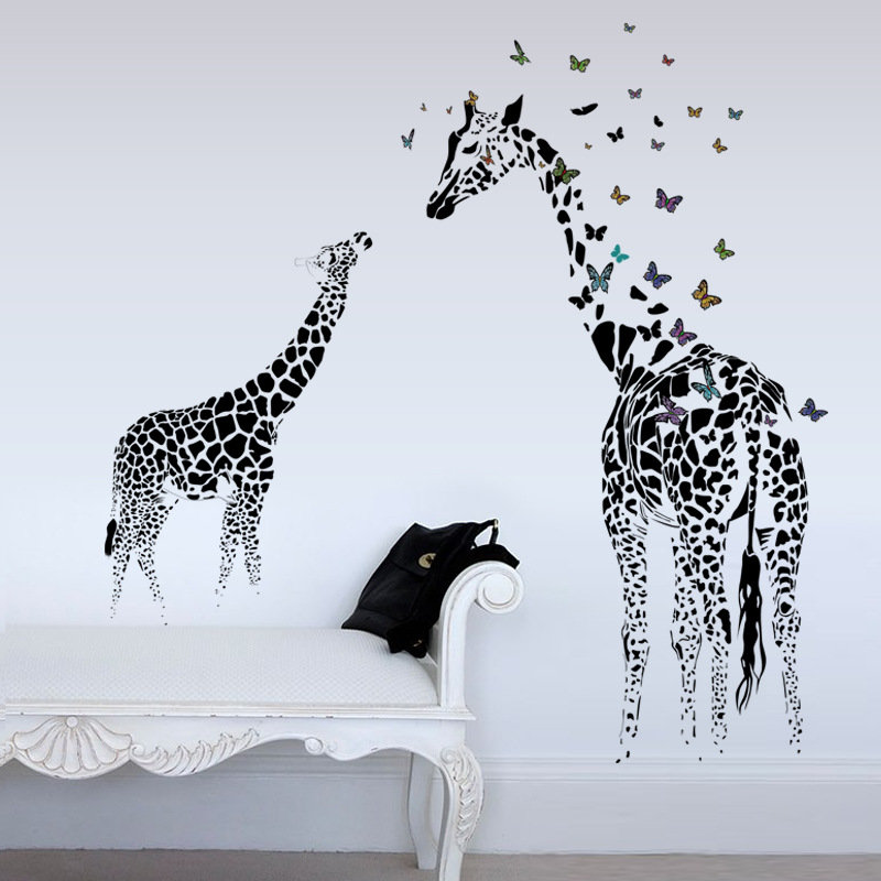 

3D Giraffe Colorful Butterfly Wall Sticker Removable Home Decor Bedroom DIY Art Applique