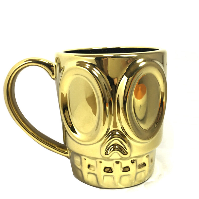 

KCASA KC-FACE01 Creative Grimace Milk Beer Coffee Tea Ceramic Couple Mug Cup Glass Tumbler, Gold