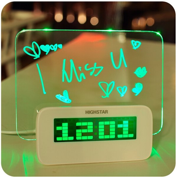 HIGHSTAR Model B Fluorescent Message Board Alarm Clock Memo Calendar Thermometer Light 