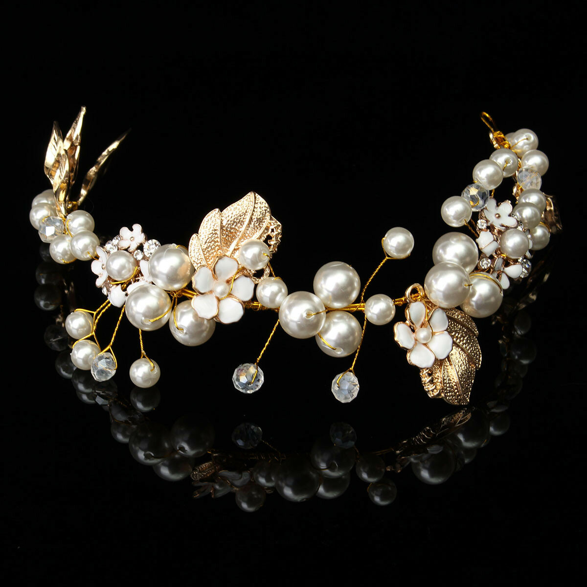 Bride Luxury Crystal Pearl Bead Hair Chain Wedding Bridal Tiara Hair Accessories Headband