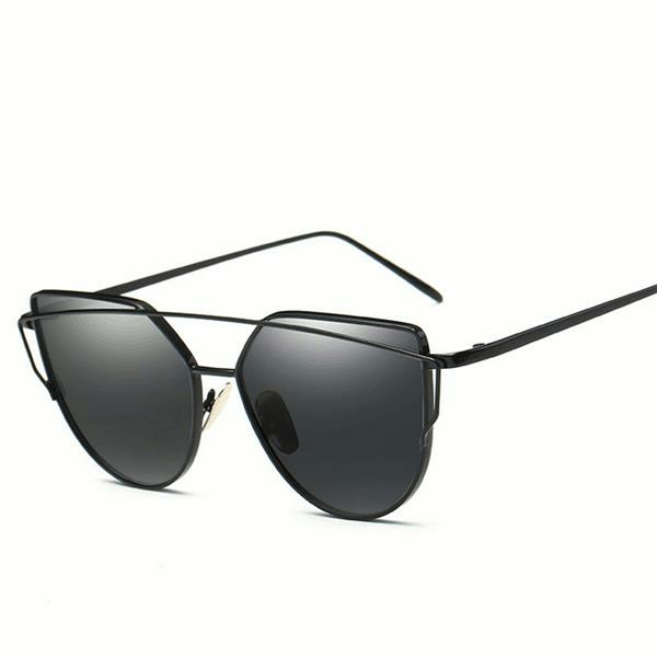 Women UV400 Retro Cat Eye Sunglasses Flat Lens Metal Frame Oversized Mirror Eyewear