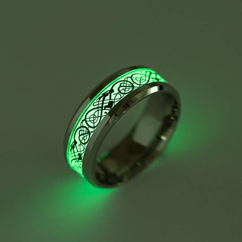 Fashion Luminous Stainless Steel Finger Ring Dragon Pattern Punk Mens Rings for Men Gift