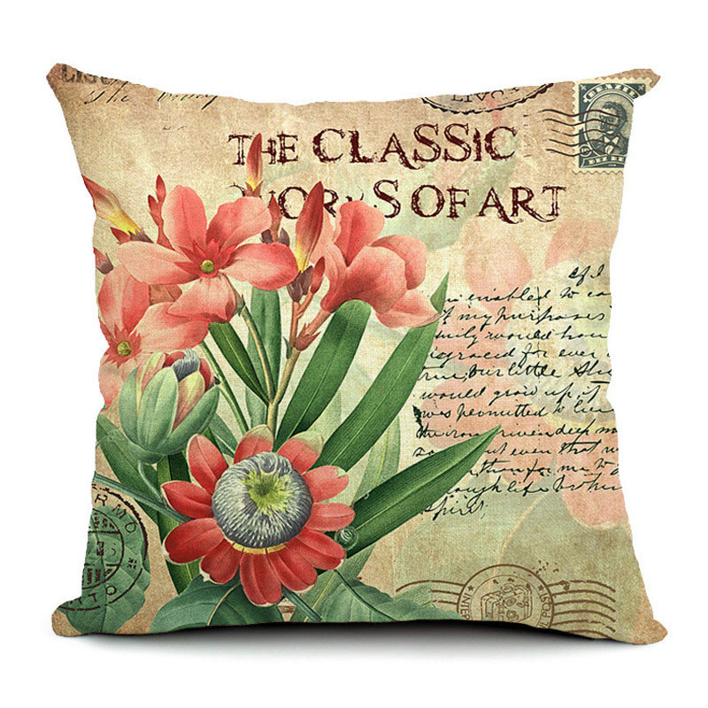 Flowers Pattern Quote Pillow Case Sparkly and Colorful Cotton Linen Vintage Style Cushion Cover