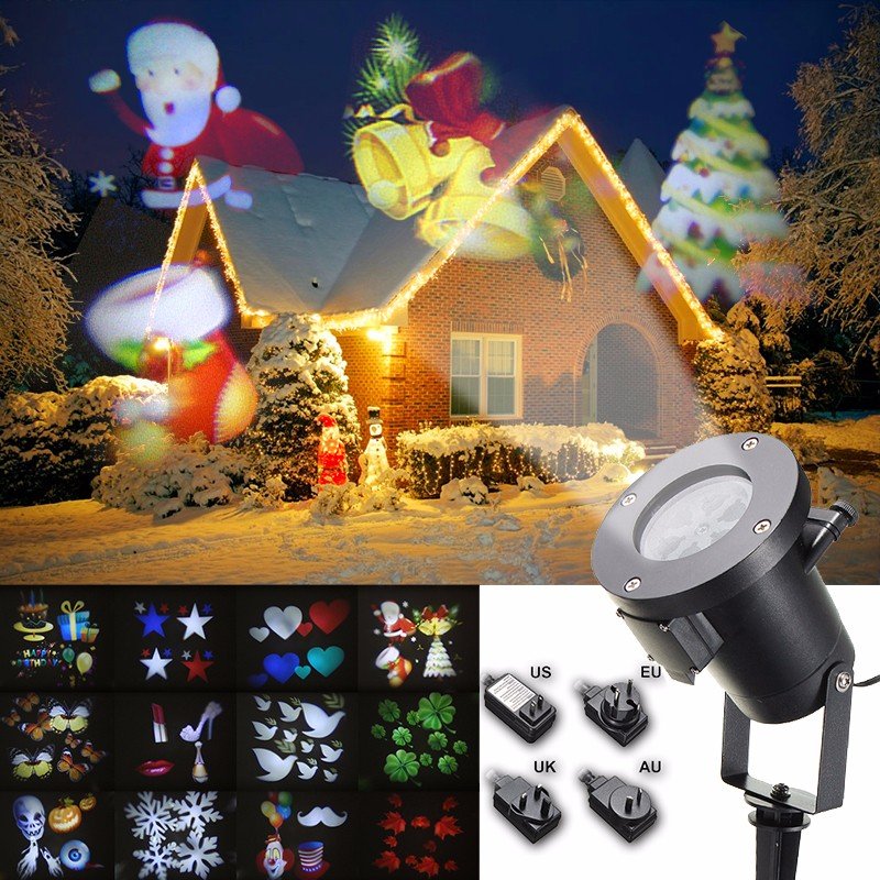 12Pattern Waterproof LED Moving Laser Projector Stage Light Christmas Halloween Lamp