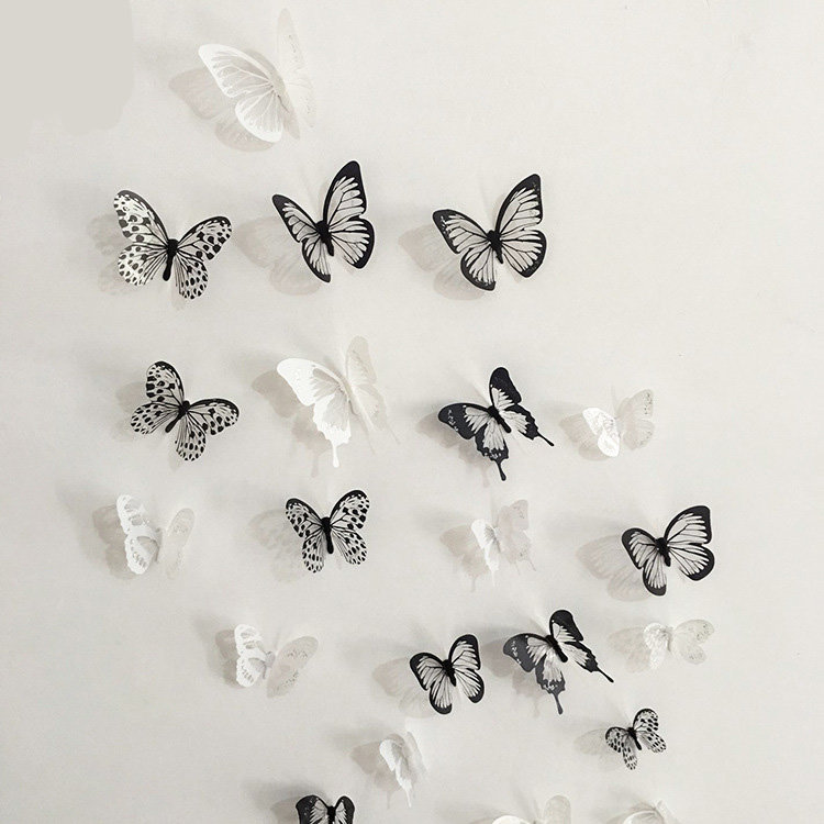 

18Pcs 3D Black White Butterfly Wall Sticker Fridge Magnet Home Decor Art Applique