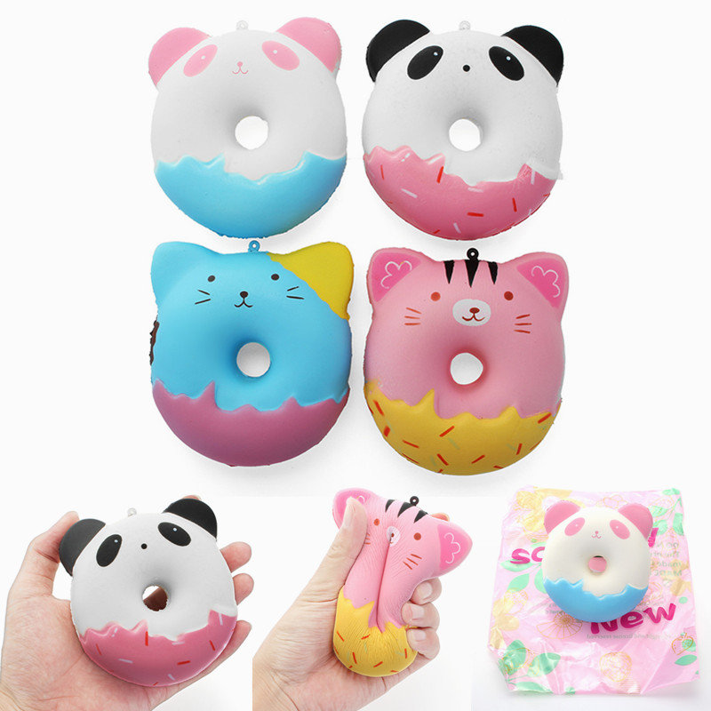 

Squishy Cute Animals Donut Toy Sweet Soft Slow Rising With Packaging Collection Gift Decor, Pink cat;blue