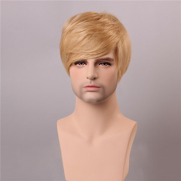 Blonde Men Short Mono Top Human Hair Wig Male Virgin Remy Capless Side Bang  - NewChic