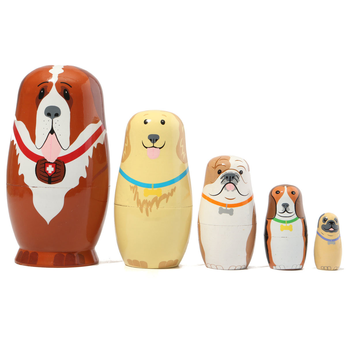 

5 Pcs Russian Wooden Nesting Dolls Dogs Matryoshka Hand Painted Gift Tricky Toys Creative Gift
