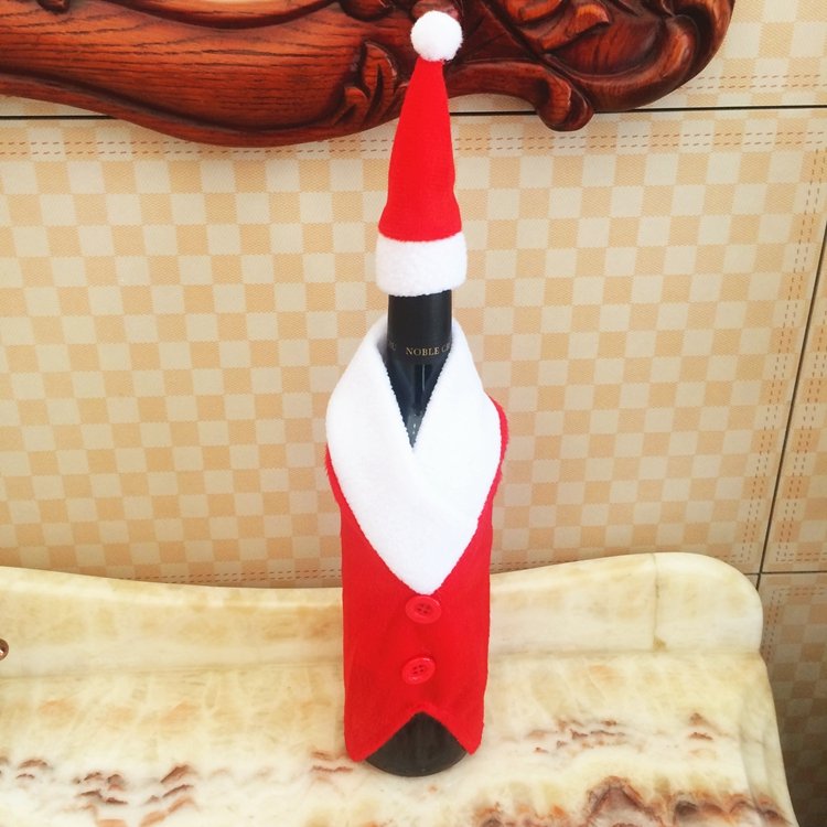 Cubierta de botella de vino tinto de Navidad con sombreros Decoración de botón de Papá Noel Decoración para cena