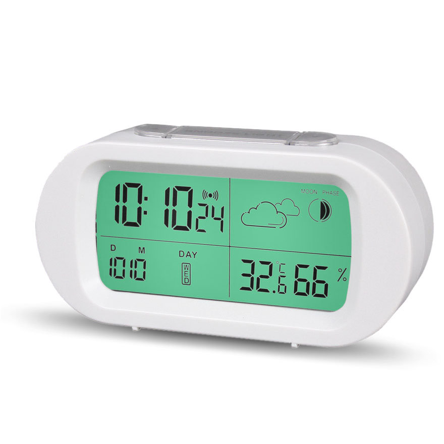 

Loskii HC-102 Digital Time Thermometer Date Weather Display Snooze Mode Alarm Clock with LCD Screen, White
