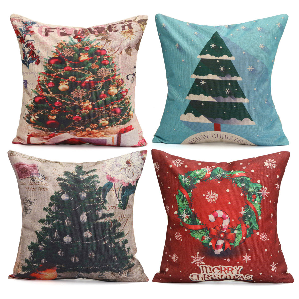 Christmas Tree Snowmen Gift Fashion Cotton Linen Pillow Case Santa Claus Home Decor