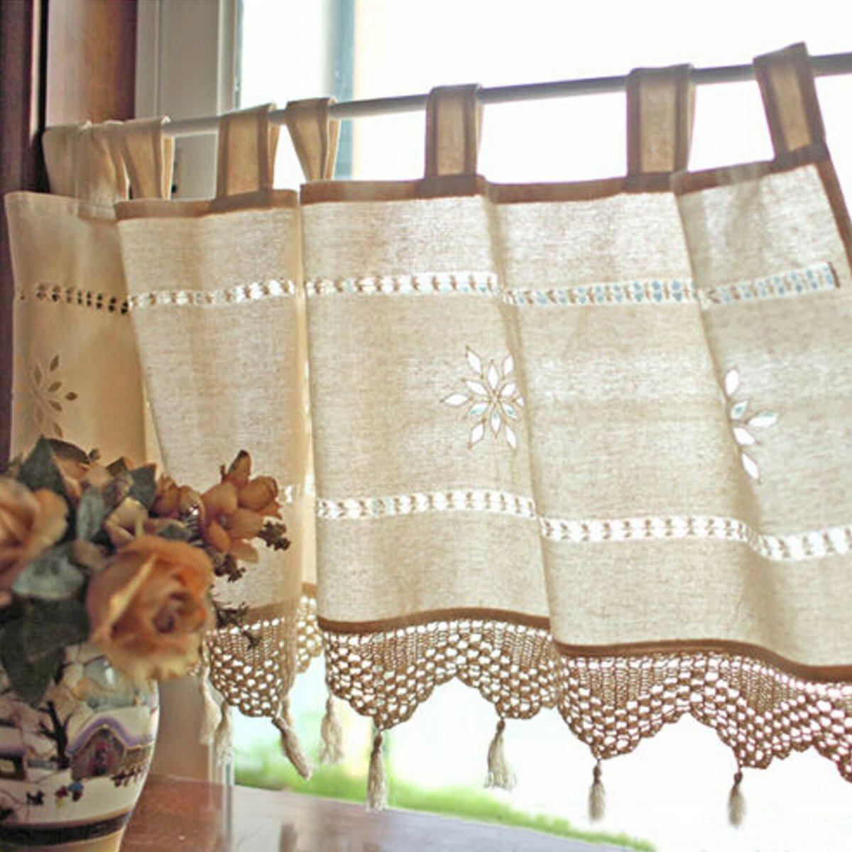 

150X45 CM Country Style French Cotton Linen Embroidery Cafe Curtain Home Kitchen Curtain