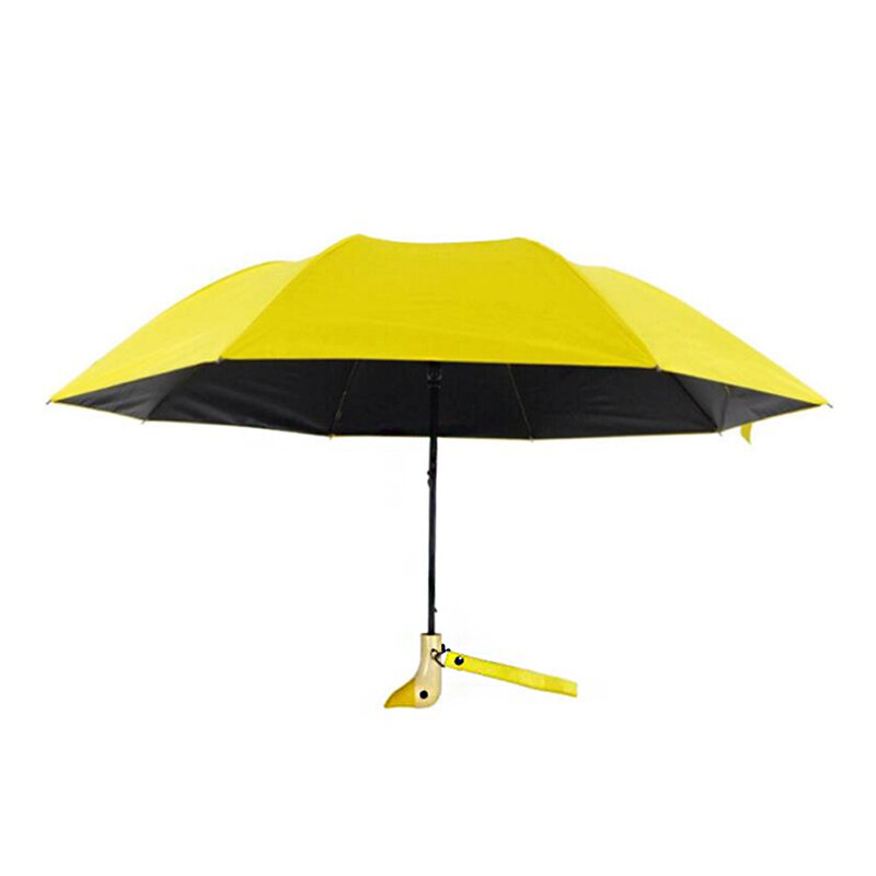 

Automatic Folding Umbrella Lovely Duck Wooden Handle Umbrella Windproof Camping Sunshade, Black;yellow