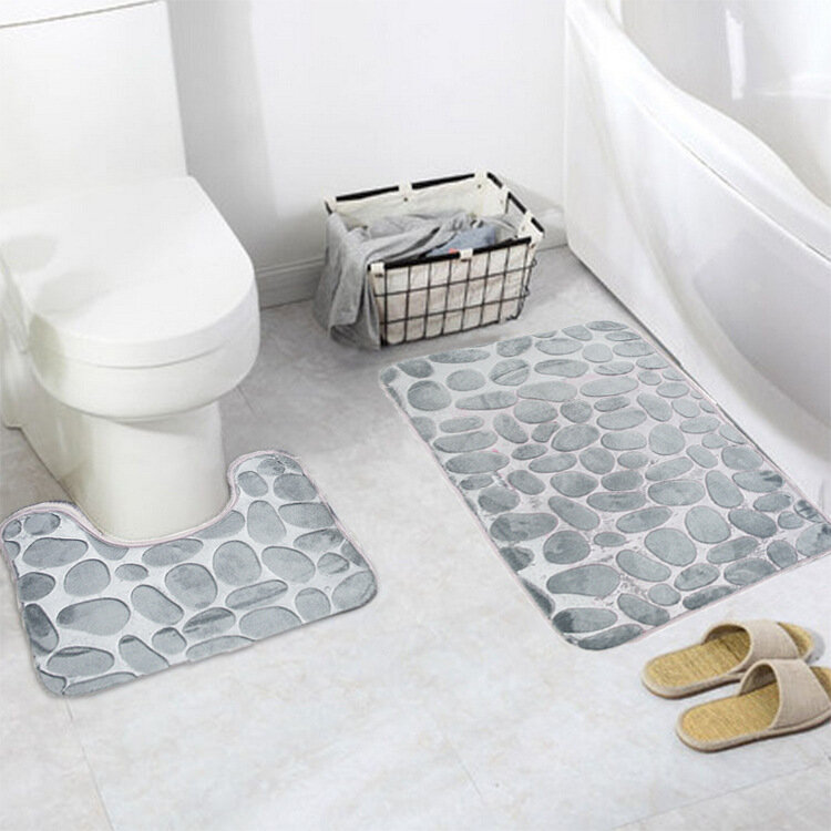 

2Pcs 3D Stone Memory Foam Bath Mats Set Anti-slip Floor Mat Absorbent Bathroom Toilet Rugs