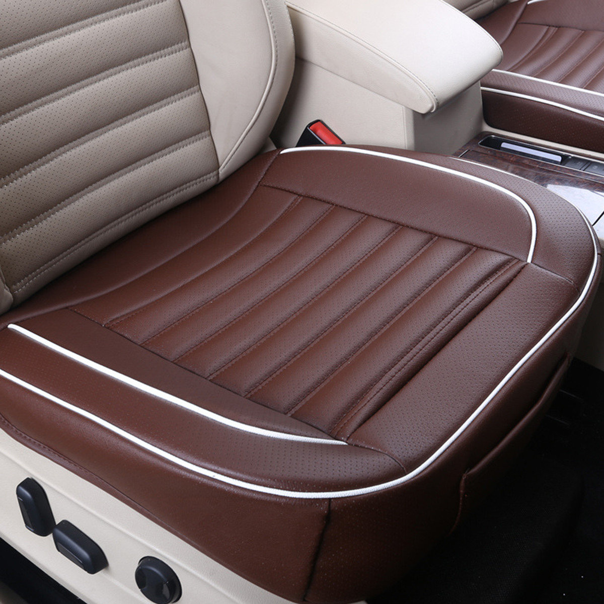 

50x50cm PU Leather Buckwhear Shell Filling Car Cushion Chair Car Seat Cover Auto Interior Pad Mat, Coffee;beige
