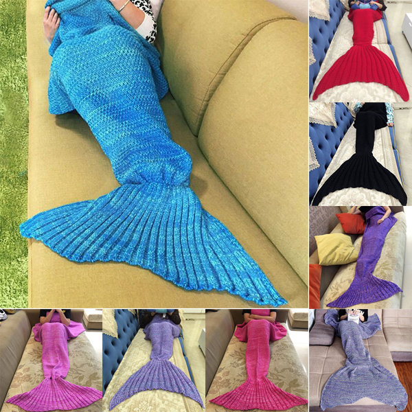 

180x90cm Adult Mermaid Tail Blanket Crochet Mermaid Blankets Seasons Warm Soft Handmade Sleeping Bag Best Birthday Chris, Purple;red;black;rose red;light purple