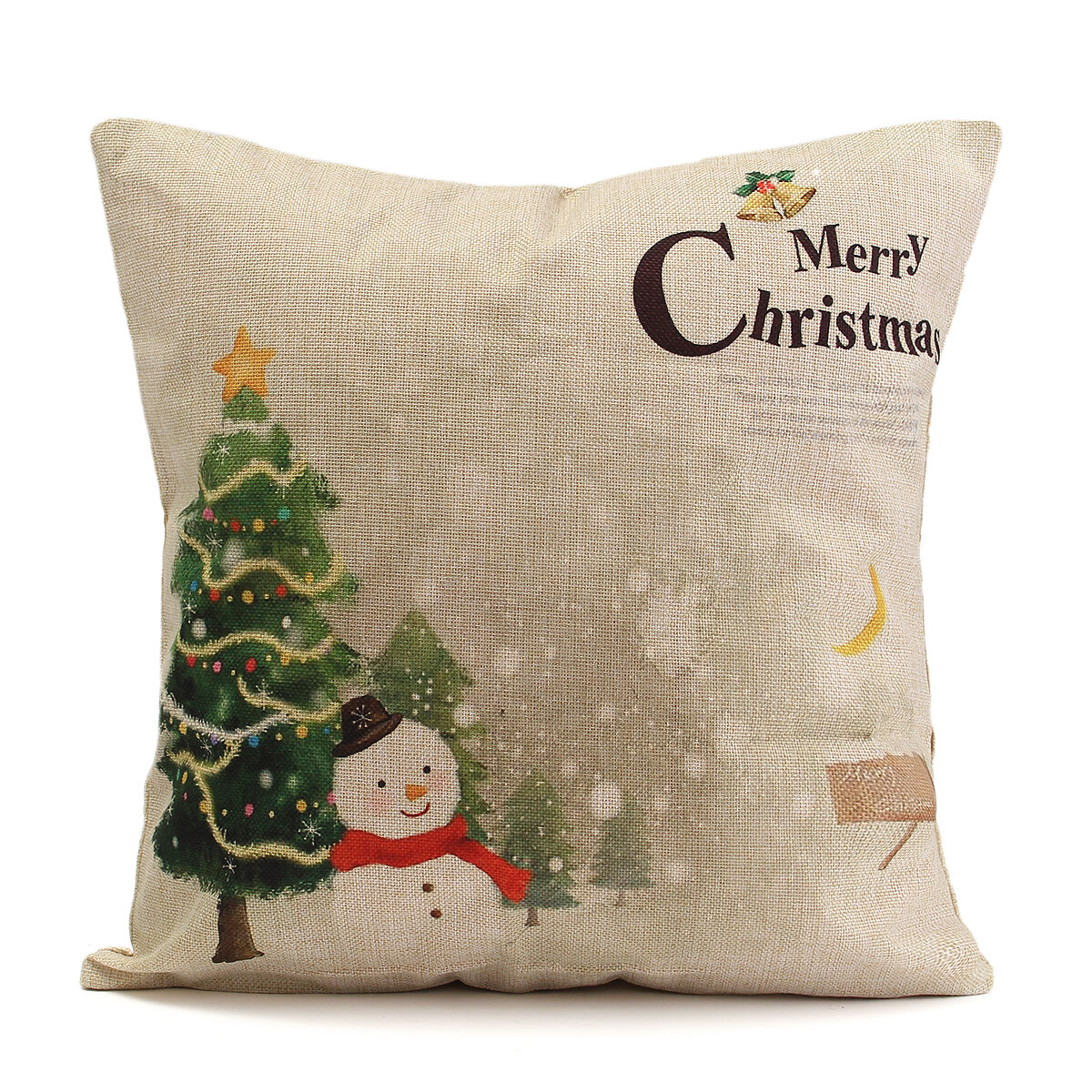 45X45cm Almohada de lino de algodón de moda navideña Caso Papá Noel Muñecos de nieve Regalo Decoración para el hogar