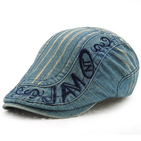 

Men Cotton Washed Beret Cap Adjustable Buckle Embroidery Paper Boy Newsboy Cabbie Hat, Black;deep blue;dark gray