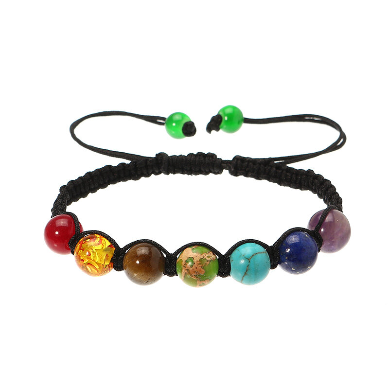 

Unisex 7 Color Balance Beads Reiki Prayer Stone Gemstone Chakra Bracelet, Colorful