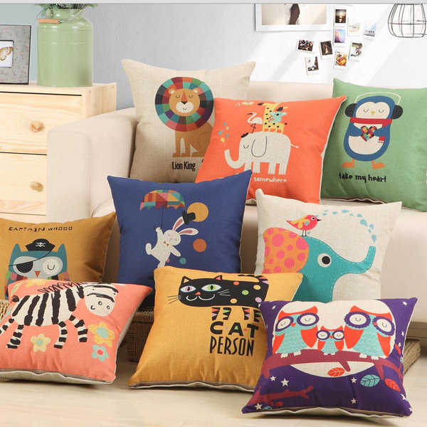 Cute Cartoon Animals Cotton Linen Throw Pillow Case Home Sofa Car Office Cushion Cover