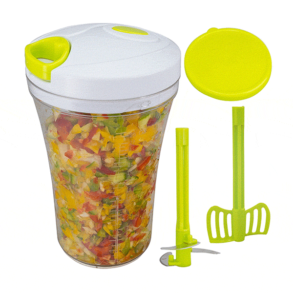 3 em 1 utensílio portátil multifunções Chopper Mincer Blender Measuring Container Salad Food Tool