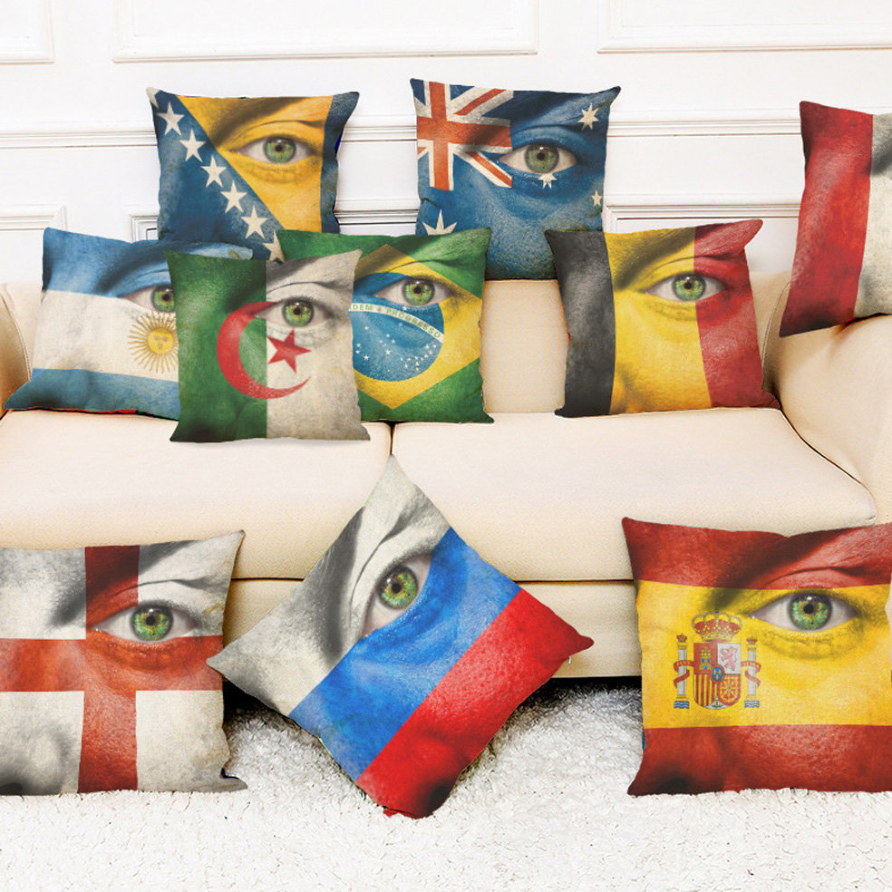 Honana BX Almohada de lino de algodón de la Copa del Mundo 2018 Caso Funda de almohada de bandera nacional de ojos