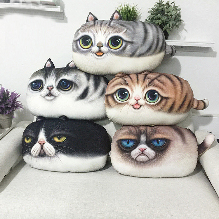 3DクリエイティブPPコットンかわいい猫ぬいぐるみ枕背もたれ印刷クッション誕生日ギフトトリックおもちゃ
