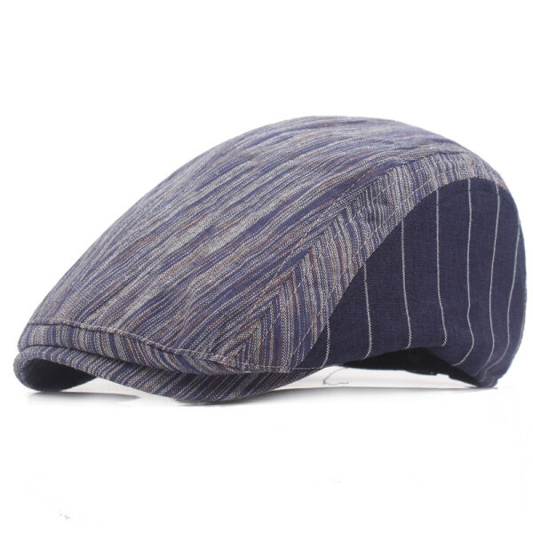 Men Women Cotton Stripe Beret Hat Adjustable Buckle Paper Boy Newsboy Cabbie Golf Gentleman Cap
