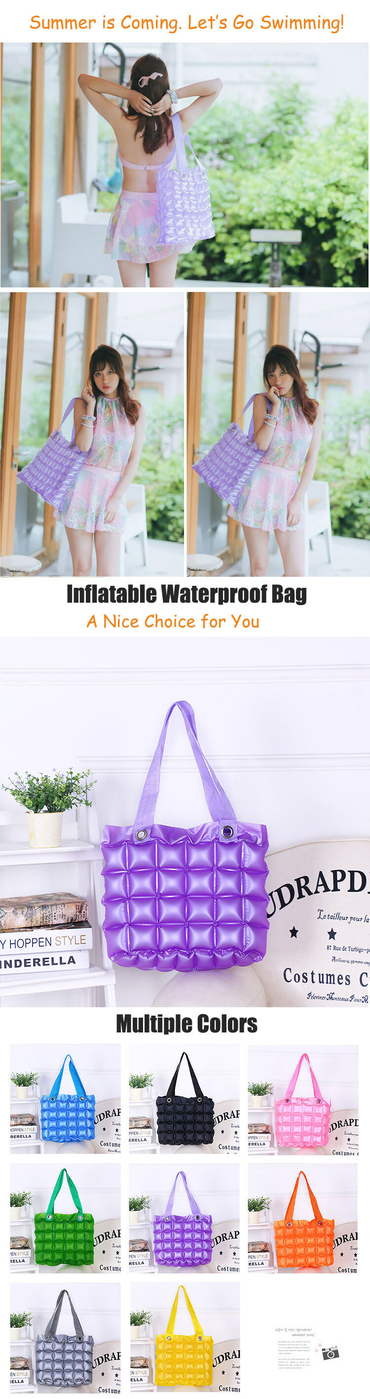 7 Colors Inflatable Travel Storage Bag Large Waterproof Beach Tote Bag Shopping Bag