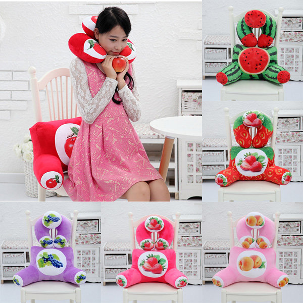 Plush 3d Fruit Printing U Shape Neck Pillow Waist Back Cushion Sofa Bed Office Car Chair Decor