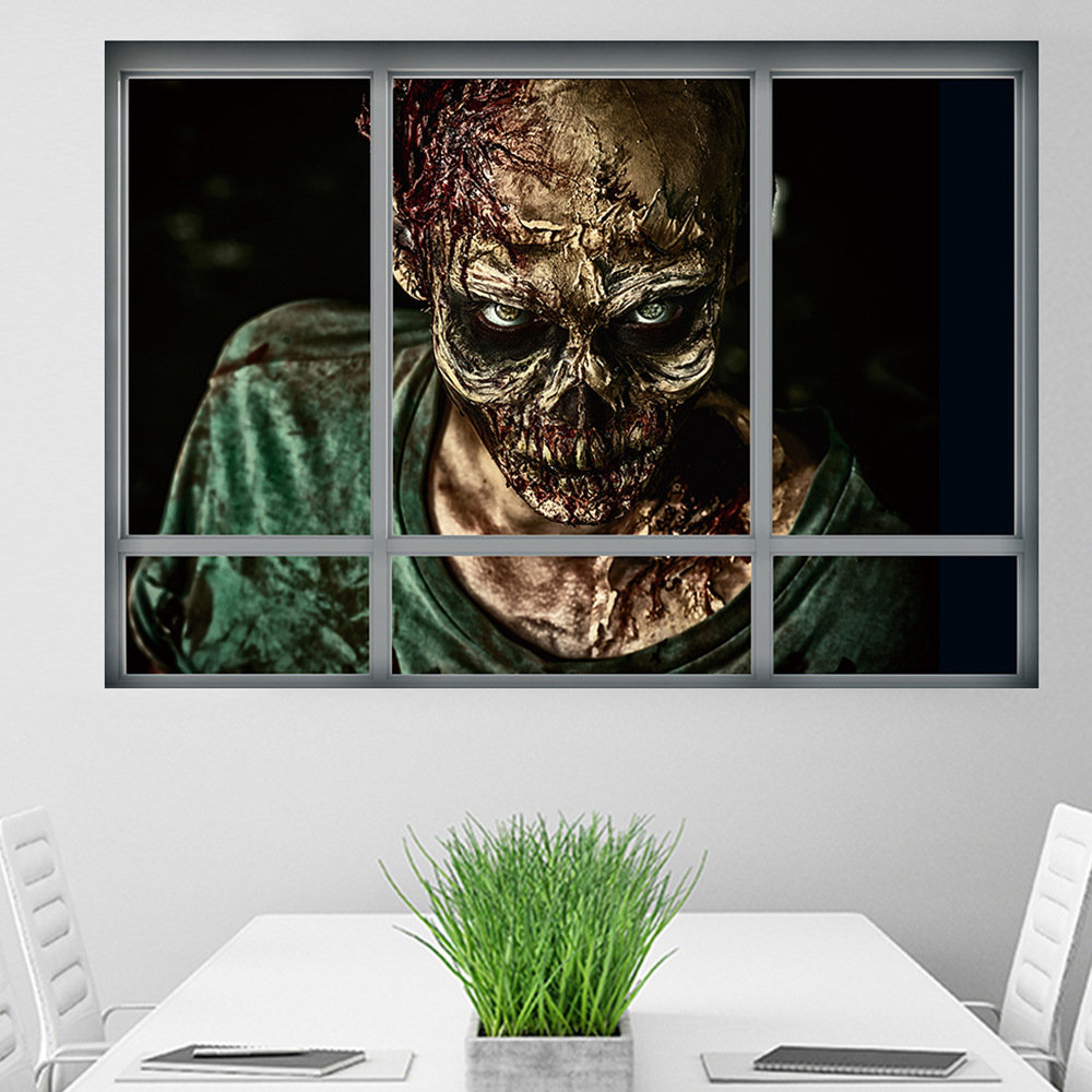 

Halloween 3D Horrible Zombie Fake Windows Sticker Bedroom Living Room Haunted House Decor Ghost Wall