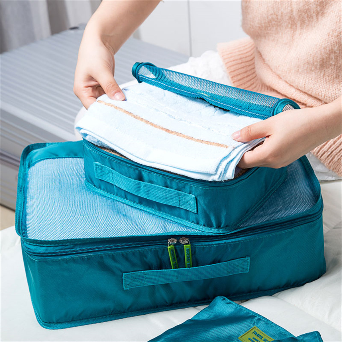

7Pcs Clothes Underwear Socks Packing Cube Storage Bag Travel Luggage Organizer, Rose