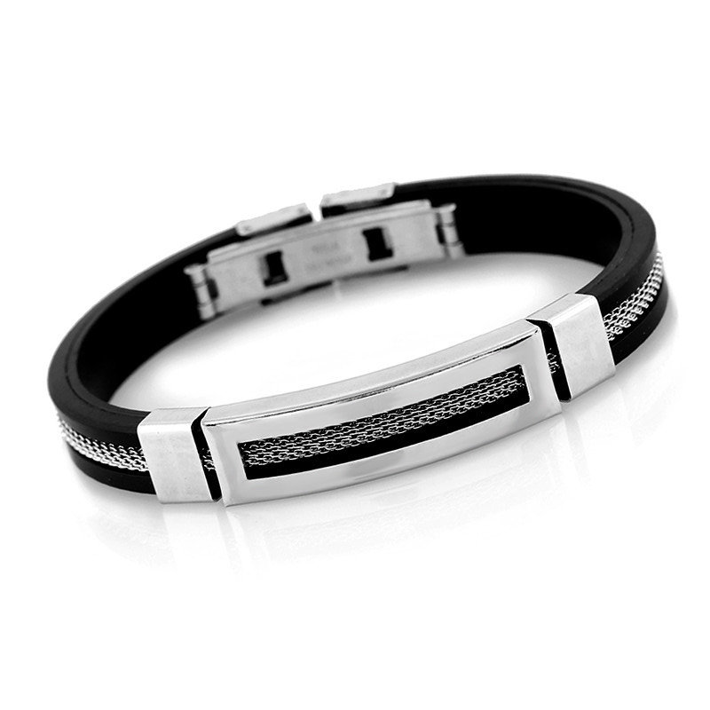 Fashion Bangle Bracelet 12mm Men Casual Stainless Steel Bracelet Silicone Chain Bracelets for Men