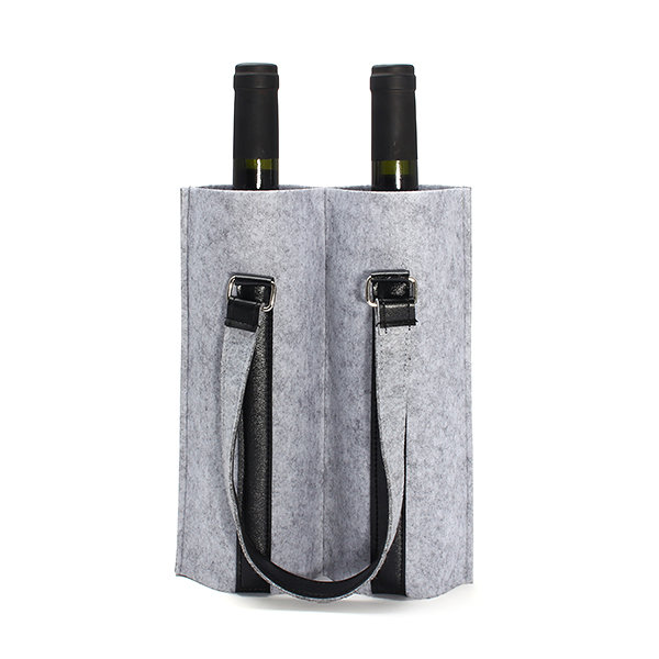 

KCASA KC-BC02 Wool Felt Two Water Wine Bottle Carrier Bag Champagne Travel Tote Bag Holder Organizer, Dark grey;light grey;black