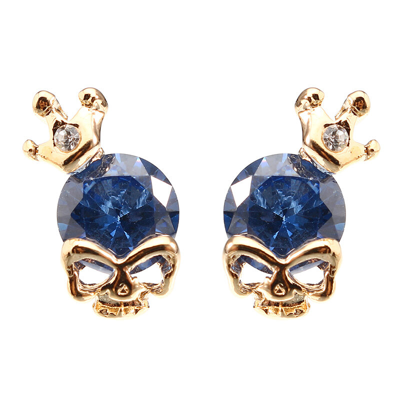 

Punk Skull Crown Ear Stud Exquisite Zinc Alloy Rhinestones Earrings for Women, Blue