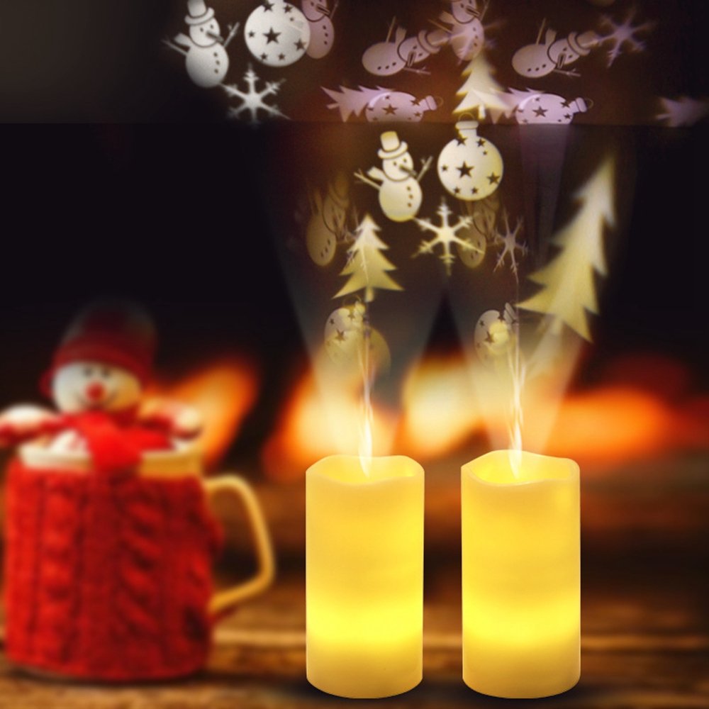 Battery Powered Christmas Snowflake LED Candle Light Flameless Projection Flickering Remote Control 
