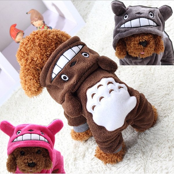 Pet Cat Dog Costume Soft Warm Clothes Cartoon Totoro Hoodie Coat Four Leg Jumpsuit Clothing For Pets