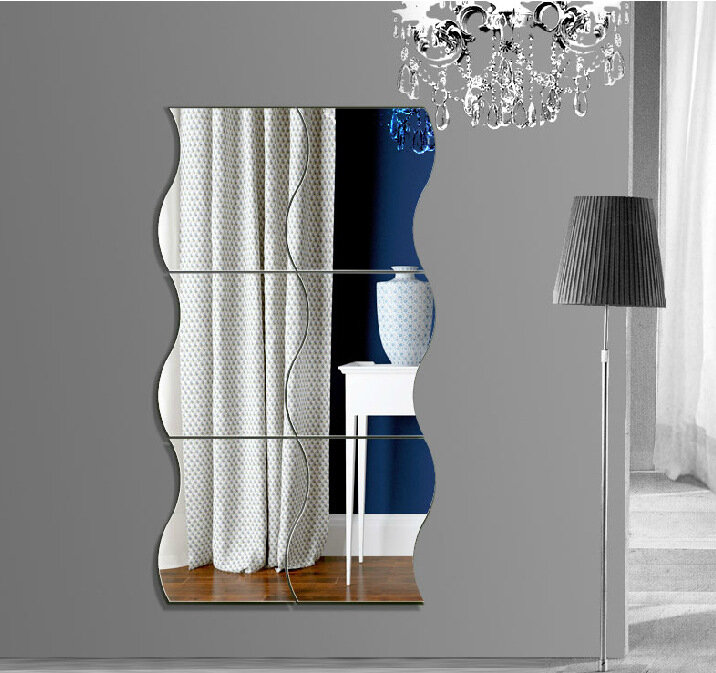 

Honana DX-Y1 6Pcs Cute Silver DIY Waves Mirror Wall Stickers Home Wall Bedroom Office Decor