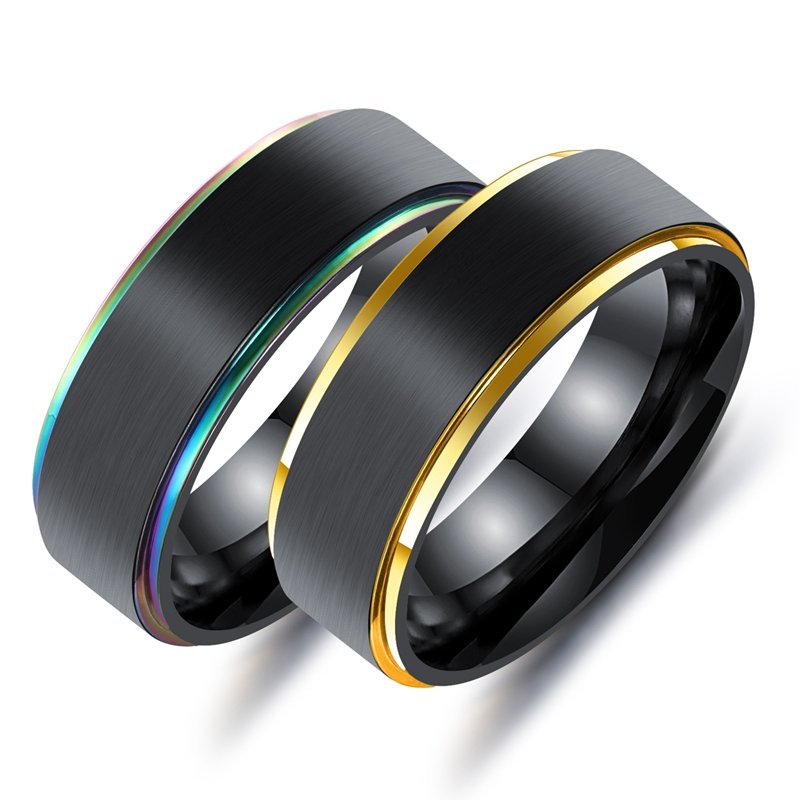 

Black Simple Style Colorful Plating Stainless Steel Fiber Drawing High Polished Men's Ring Gift, Colorful;gold