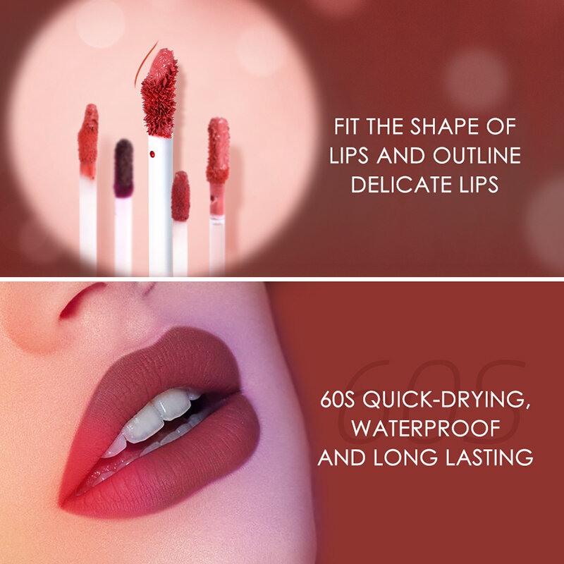 6 Colors Matte Lip Gloss Long-lasting Waterproof Non-Stick Cup No-Fade Lip Glaze
