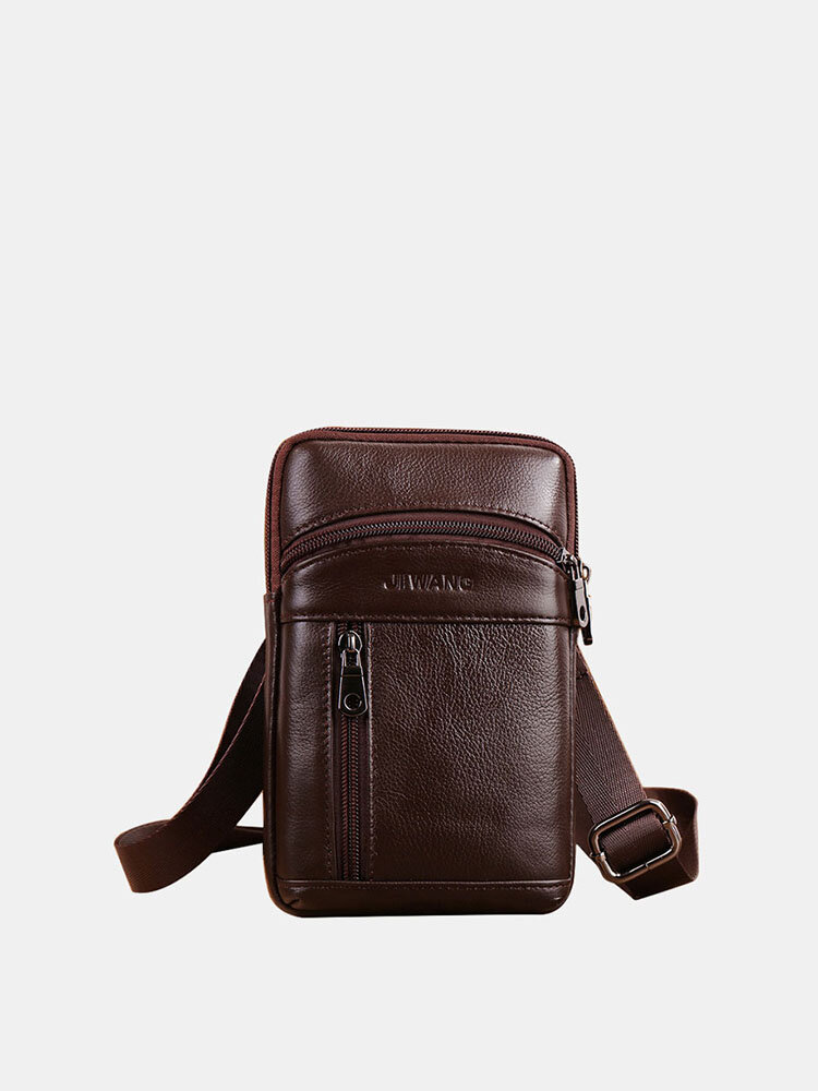 Men Genuine Leather 6.5 Inch Retro Phone Belt Bag Crossbody Bag