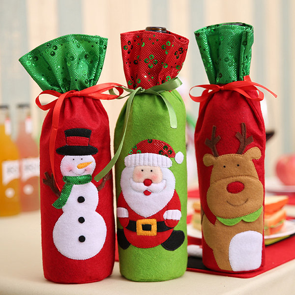 

Christmas Wine Bottle Decor Set Santa Claus Snowman Deer Bottle Cover Clothes Kitchen Decoration, #03
